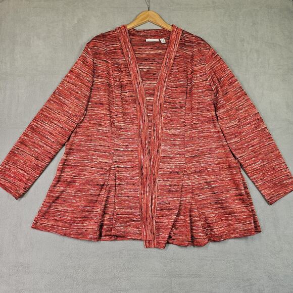Susan Graver Sweater Knit Cardigan Womens 2X Red Pink Space Dye Godets Office - Picture 1 of 9